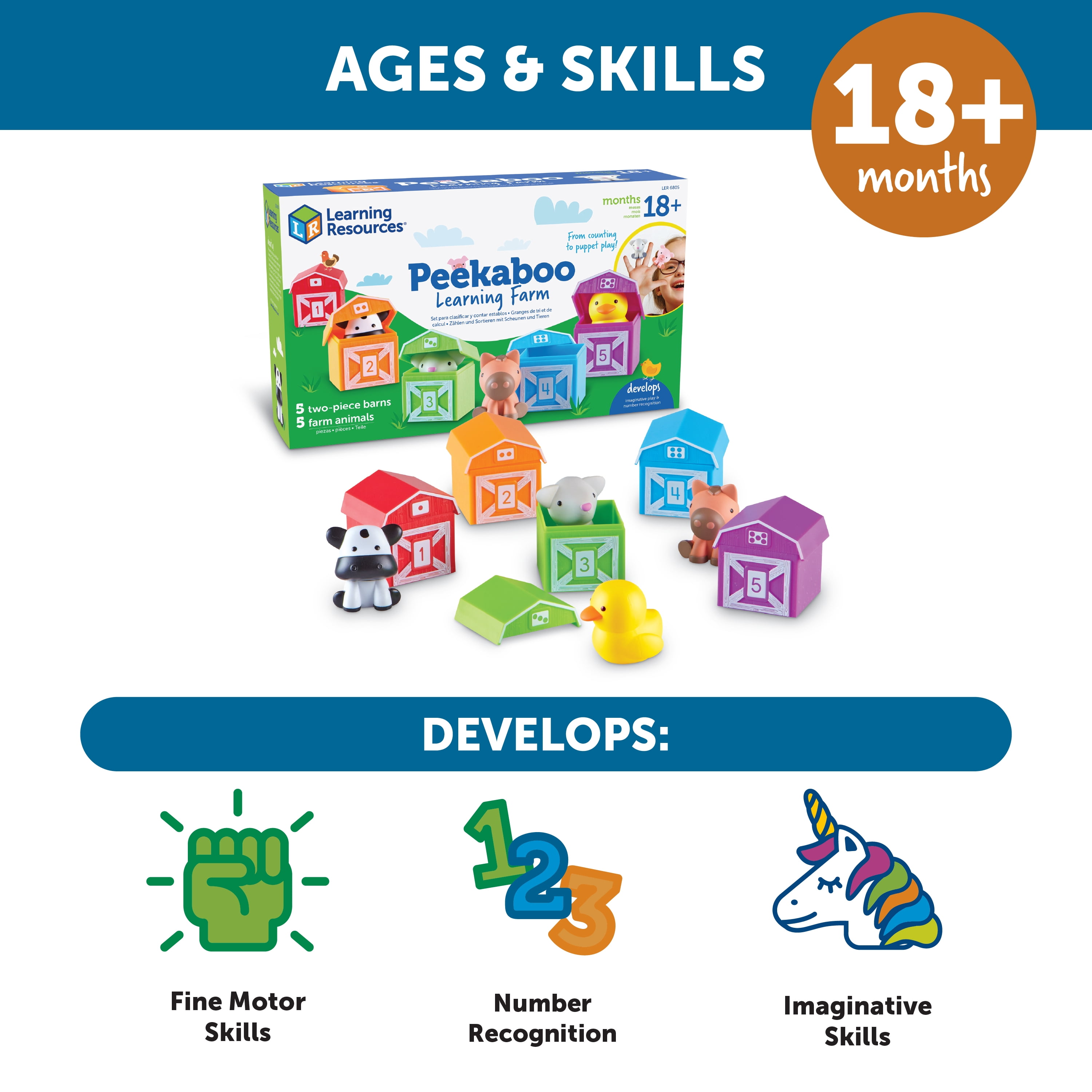 Learning Resources Peekaboo Learning Farm - Toddler Toys Activities, Ages 18 Months and Up