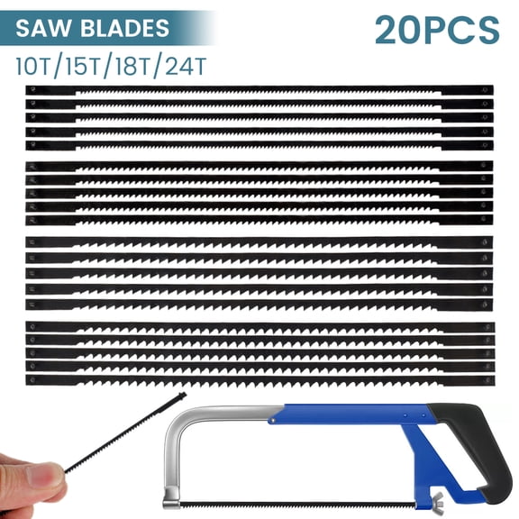 Ghojet 20Pcs Fretsaw Blades Frame Saw Blades Wood Metal Plastic Electric Fretwork Blades - (5 X 10 TPI 5 X 15 TPI 5 X 18 TPI 5 X 24 TPI)