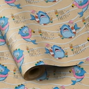 RUSPEPA Shark Kraft PresNok Wrapping Paper Roll, Mini Roll, Shark and Pool Party Design Great for Kids, Boys Birthday Party and More, 17 Inches X 16.5 Feet