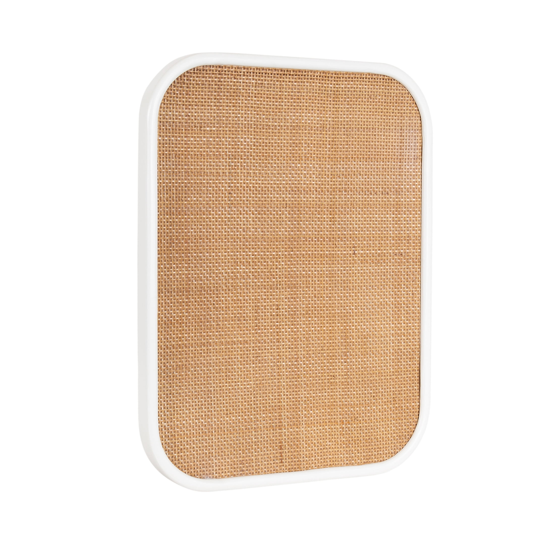 Kate and Laurel Planche Modern Rattan Wall Pinboard, 20 x 26, White and Natural Rattan, Boho Rounded Rectangle Wall Organizer for Use as Cork Board, Vision Board, or Bulletin Board