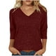 thumbnail image 3 of Sudadera con cremallera,Camiseta de mujer con cuello en V y manga 3/4, blusa informal de color liso, de poliéster, cómoda para uso diario, sopatenor, 3 of 9