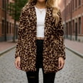 thumbnail image 2 of Xyxonk Leopard Print Faux Fur Coat Long Sleeves Fall Winter Thickened Coats Double-Sided Velvet Stand Collar Jacket with Pocket Trendy Plush Zipper Outwear,Brown XXXL, 2 of 5