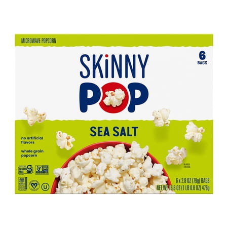 SkinnyPop Gluten-Free Sea Salt Microwave Popcorn Snack Multipack, 2.8 oz (6 count)