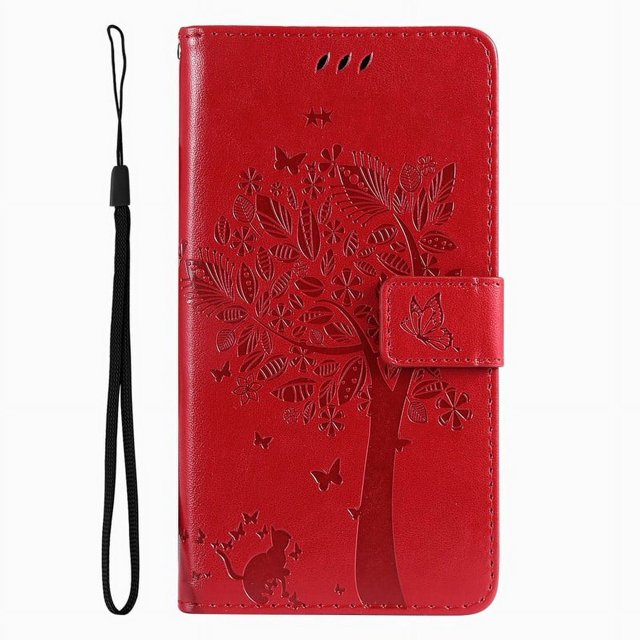 Wallet Case For Huawei P Smart 2018 2019 2020 2021 P8 P9 P20 P30 P40 Lite Pro 2017 Cute Cat Tree Card Slots Protect Cover D06F Red For P40 Pro