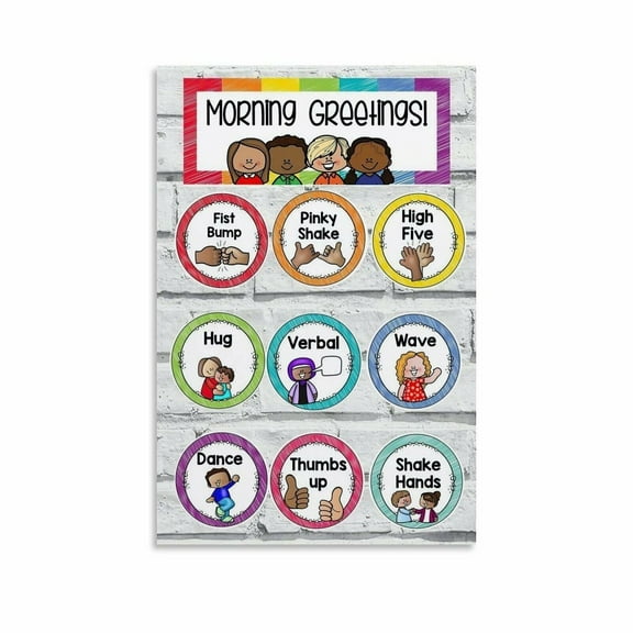 Class Greetings Poster Classroom Rules Educational for Preschool (2) Canvas Painting Posters And Prints Wall Art for Living Room Bedroom Decor