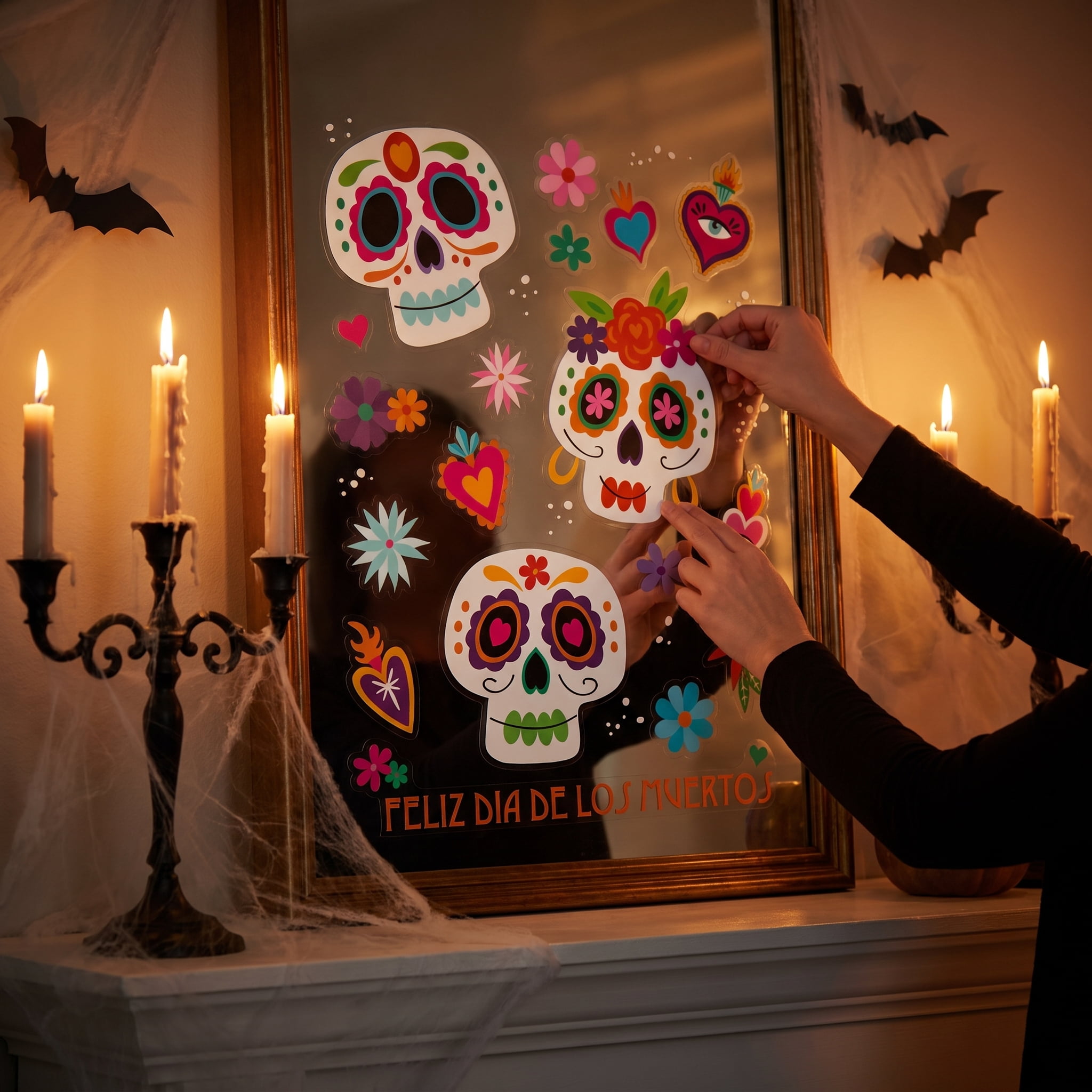Day of the Dead Window Clings, Multicolor, 11.75" x 17", Halloween by Way To Celebrate