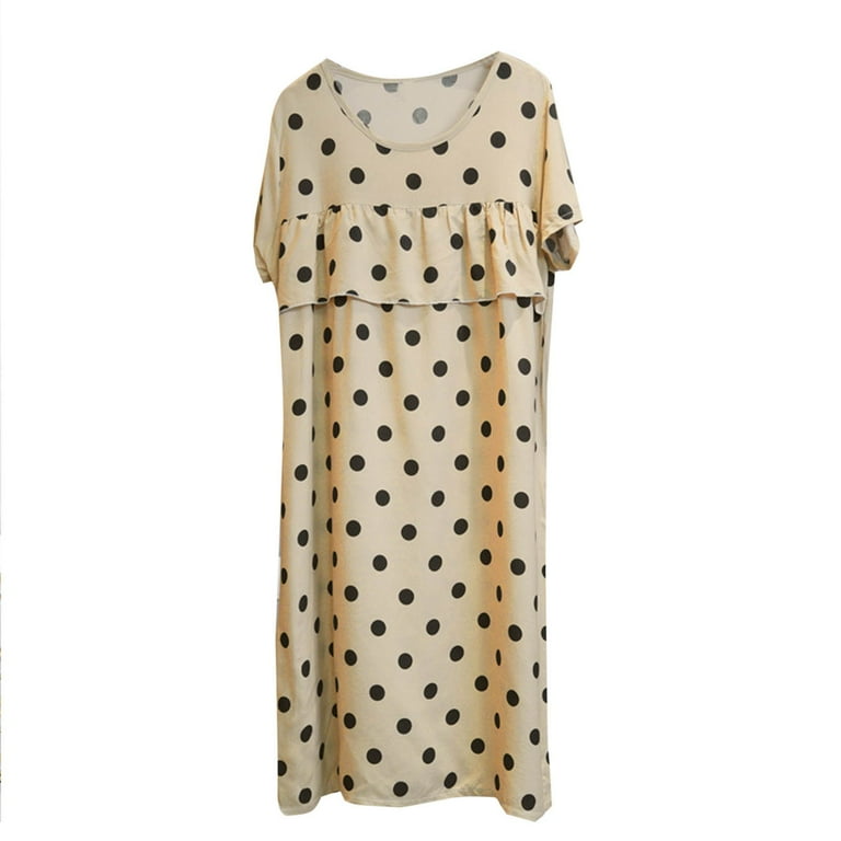 Xysaqa House Dresses Womens Nightgown Floral Print Sleepwear Cotton Casual  Short Sleeve Pajama Dress Ruffle Front Old Lady Lounge Dress Plus Size 2X  3X 4X Summer Savings Khaki - Walmart.com