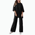thumbnail image 4 of qolati Two Piece Sets for Women Casual Short Sleeve Pullover Tops and Wide Leg Pants Lounge Sets 2024 Trendy Tracksuits 2 Piece Summer Outfits, 4 of 9