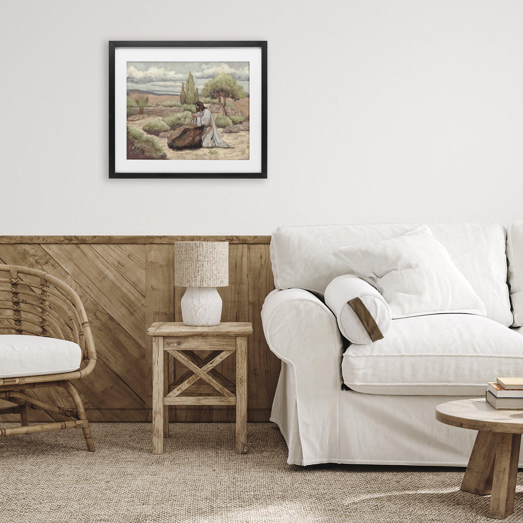 Stupell Industries Jesus Praying Countryside Black Framed Print Under Glass, design by Elizabeth Medley