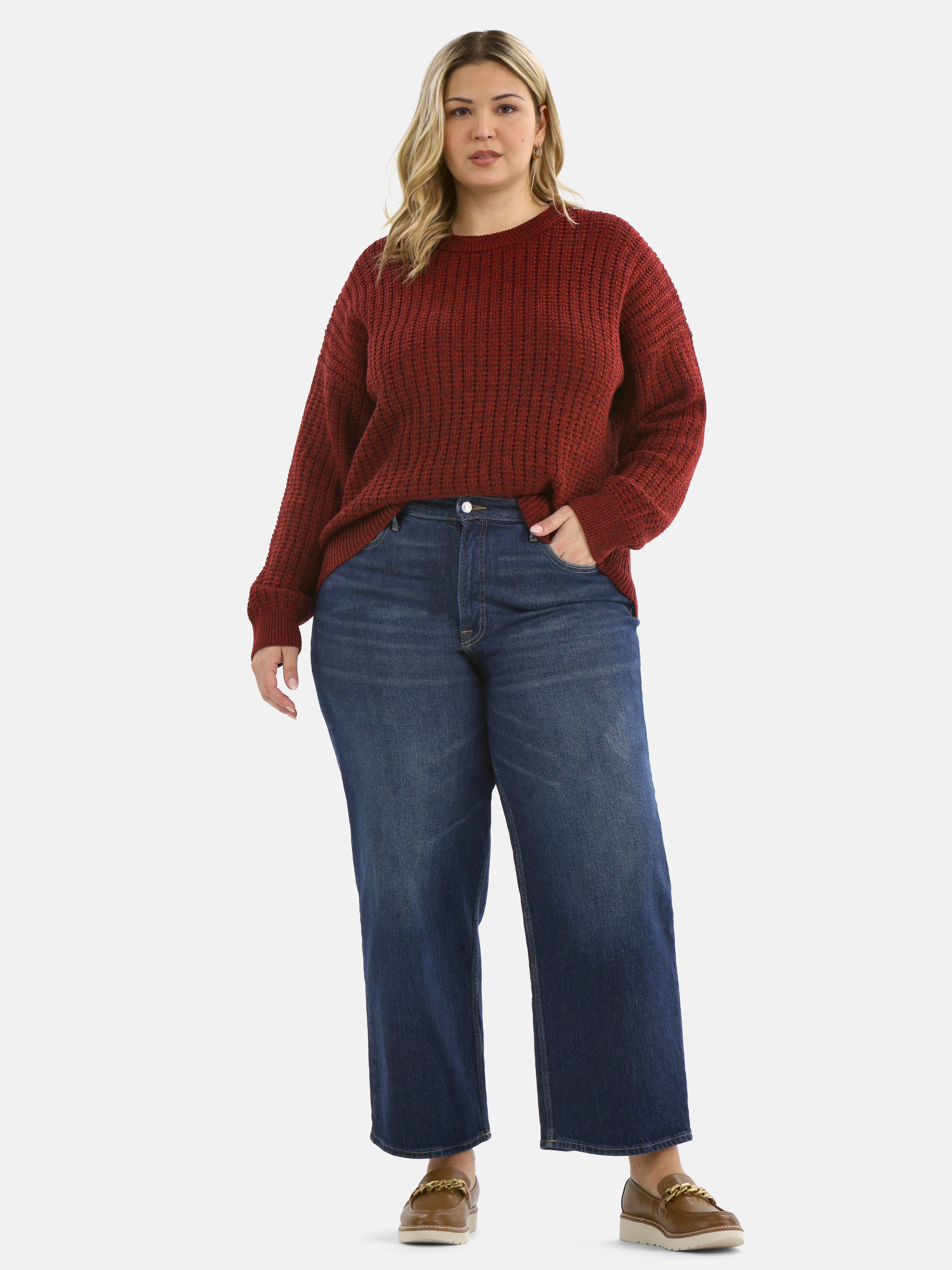 Time and Tru Women's and Women’s Plus Textured Stitch Sweater, Midweight, Sizes XS-4X