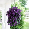 thumbnail image 3 of Artificial Fake Hanging Plants Flowers Vines for Outdoor, 2pcs Faux Silk Realistic Purple Morning Glory Long Stems UV Resistant for Spring Home Porch Patio Balcony Outside Party Decor, 3 of 5
