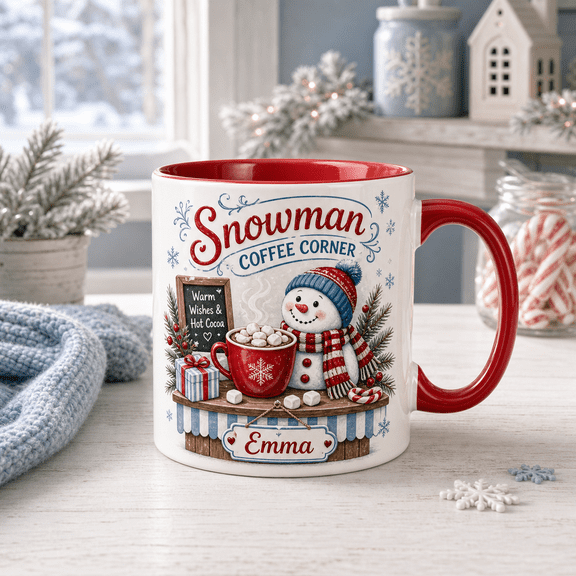Personalized Snowman Coffee Corner Ice Blue Ceramic Mug Hot Cocoa Gift