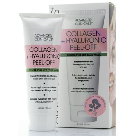 Advanced Clinicals Collagen + Hyaluronic Acid Anti-Aging Peel-Off Face Mask  Hydrating, Tightening, & Firming Vegan Peel Off Face Masks  Smooth Wrinkles & Pores, Brighten, & Even Skin Tone, 3.4 (The Best Peel Off Mask)