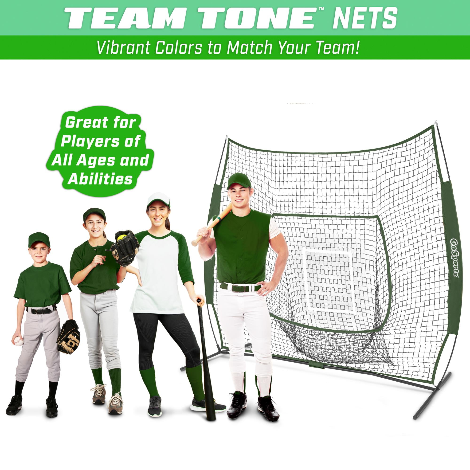 GoSports Team Tone 7 ft x 7 ft Baseball & Softball Practice Hitting & Pitching Net in Team Colors - Green