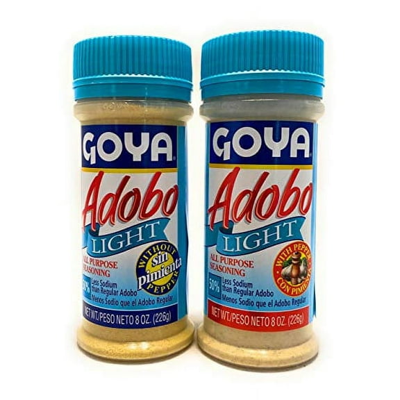 Goya Adobo Light All Purpose Seasoning Bundle with and without Pepper 8 oz each