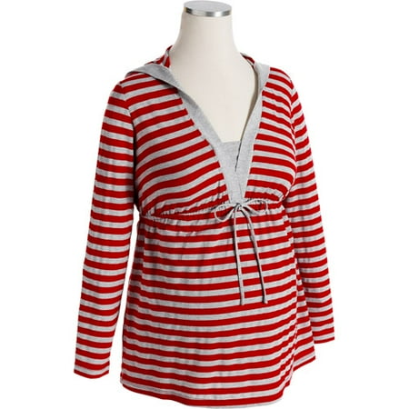 Maternity Hooded Metallic-Stripe Empire Top