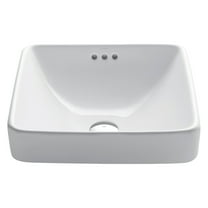 KRAUS Elavo Square Semi-Recessed Vessel White Porcelain Ceramic Bathroom Sink with Overflow, 16 1/2 inch