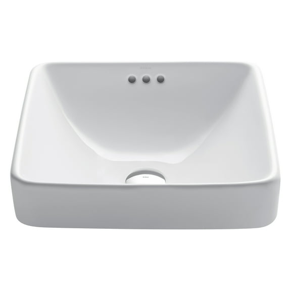 KRAUS Elavo Square Semi-Recessed Vessel White Porcelain Ceramic Bathroom Sink with Overflow, 16 1/2 inch