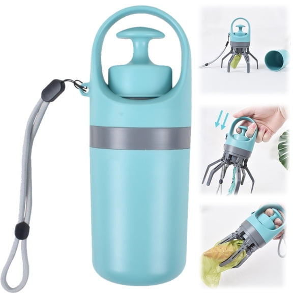 No Touch Dog Pooper Scooper with Built-in Waste Bag Dispenser, Portable 6-Claw Pet Waste Picker, One Hand Operation for Outdoor Dog Walking