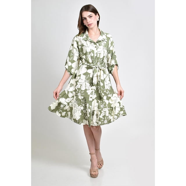 Vestido camisero con estampado floral Roman Fashion /Juvenil, 2659 (Verde flores) verde M