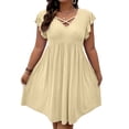 thumbnail image 3 of Rvasteizo Women V Neck Ruffle Sleeve Solid A Line Dress, 3 of 5