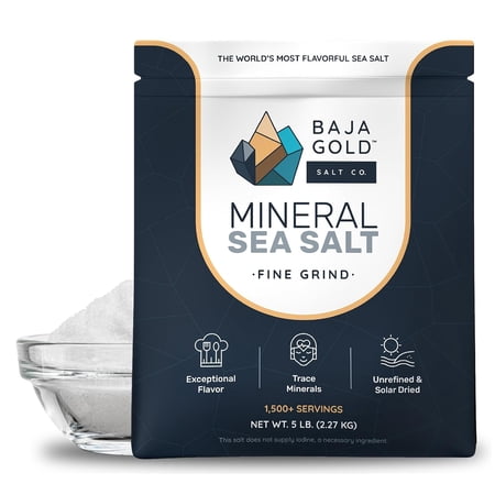 Baja Gold Mineral Sea Salt - Recommended by Gary Brecka - Fine Grind for Cooking  Baking  & Hydration | Authentic Baja Gold | Ideal for All Culinary Creations | 5 lb. Resealable Bag  1 500+ Servings