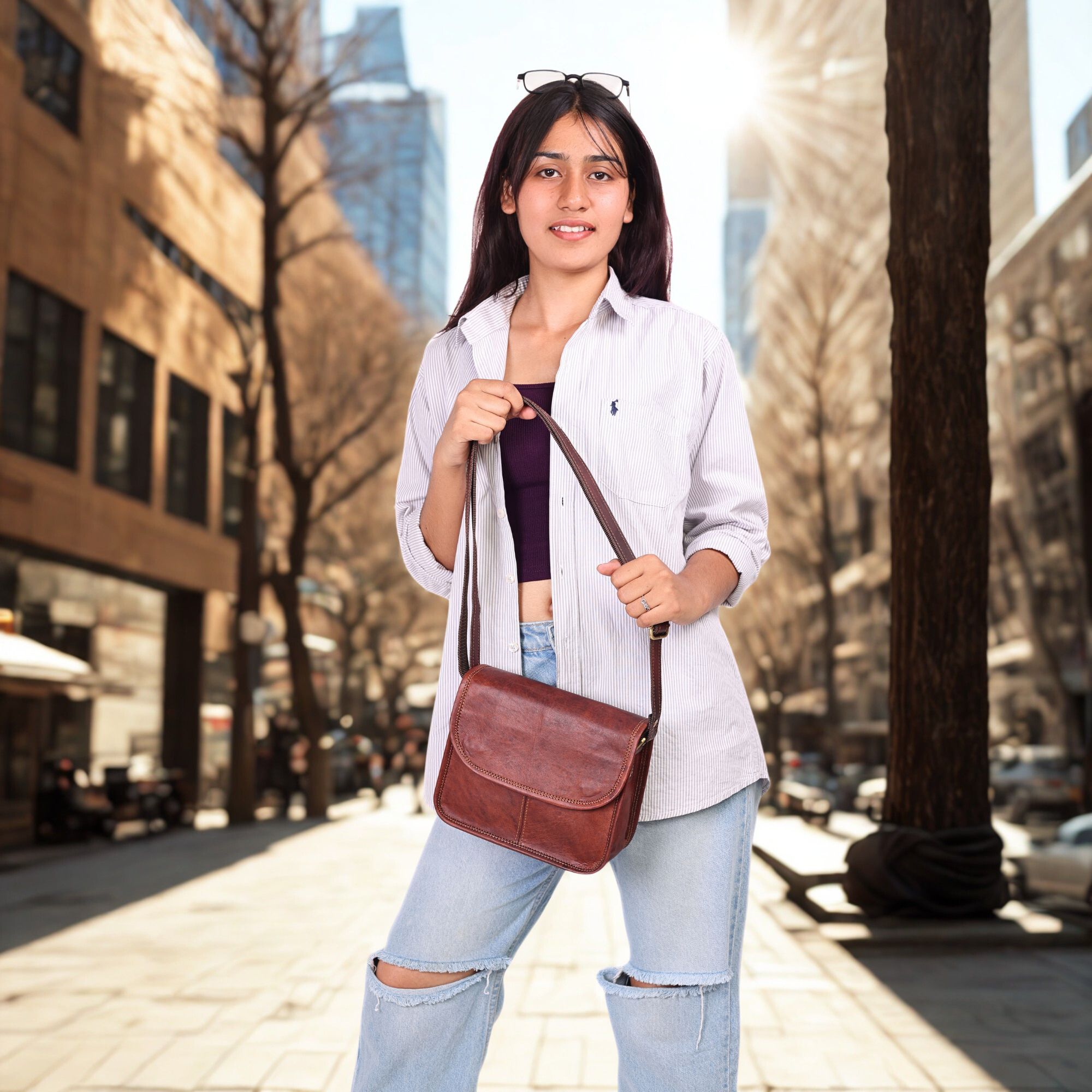 9" Small Leather Crossbody Bags for Women – Genuine Brown Leather Purse, Cute Shoulder Handbag, Vintage Cross Body Mini Bag (Brown)