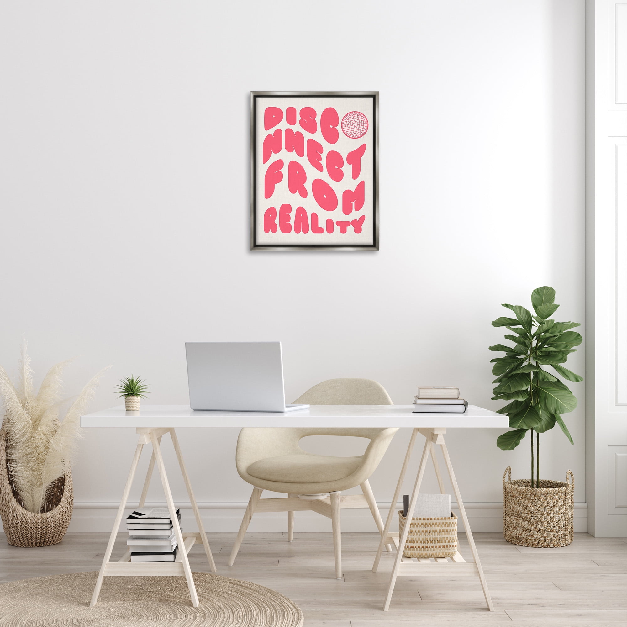 Stupell Industries Disconnect From Reality Typography Painting Gray Floater Framed Canvas Art Print Wall Art, 25 x 31