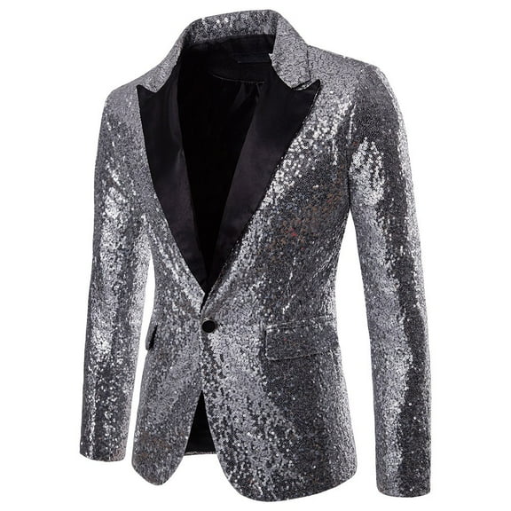 UTTOASFAY Men Coats Clearance Charm Men'S Casual One Button Fit Suit Blazer Coat Jacket Sequin Party Top Rollbacks Silver Xxl