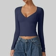 thumbnail image 2 of hotojiny Womens Going Out Tops Fashion Long Sleeve Cropped Shirts Slim V Neck Stretchy Solid Color T Shirt, 2 of 7