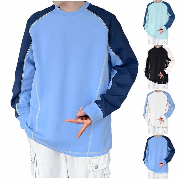 RongHuan Men's Sweatshirt Lightweight Crewneck T-Shirt Color Block Long Sleeve Shirts Outdoor Pullover Tops