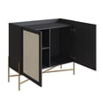 thumbnail image 4 of Boho Bar Cabinet  Iron Gold Leg  2 Rattan Accent  Door Sideboard  - Nero Black, 4 of 6
