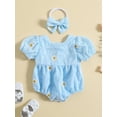 thumbnail image 2 of Bagilaanoe Newborn Baby Girl Rompers Flower Print Short Sleeve Bodysuit + Headband 6M 12M 18M 24M Infant Summer One Piece Jumpsuit, 2 of 9