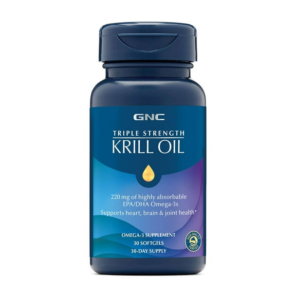 GNC Triple Strength Krill Oil, 30 Softgels, for Join, Skin, Eye, and Heart Health