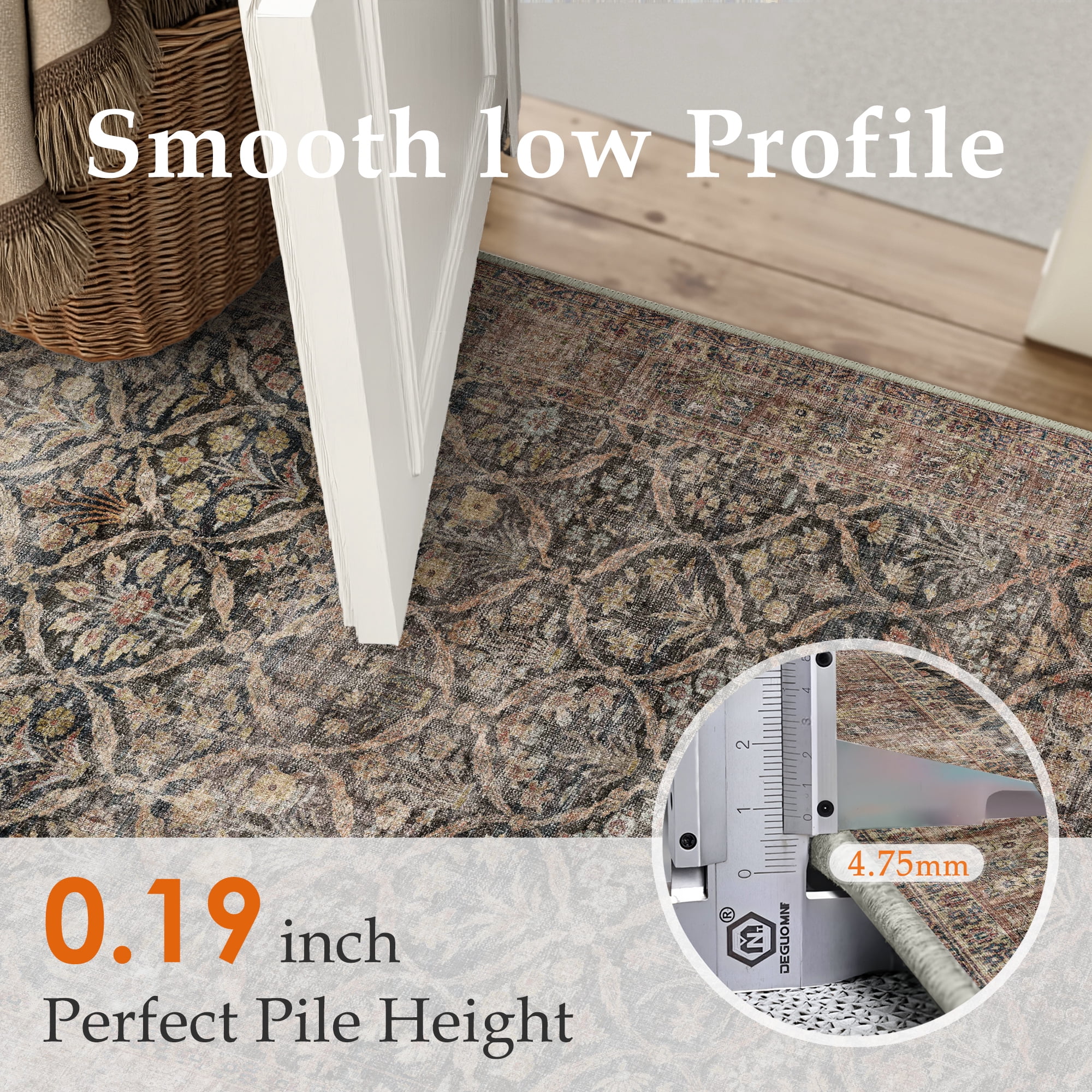 BERTHMEER 4'x6' Washable Area Rugs for Entryway Entrance Kitchen Bedroom Office Rugs Non Slip Vintage Traditional Oriental Distressed Throw Rugs,Navy Blue