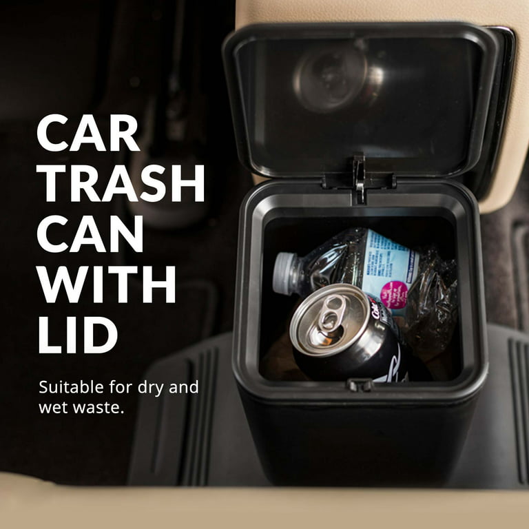 Meistar Car Trash Can Waste Container Plastic with lid. Leak Proof Vehicle  Trash Bin. 0.8 GAL with Color Box. 