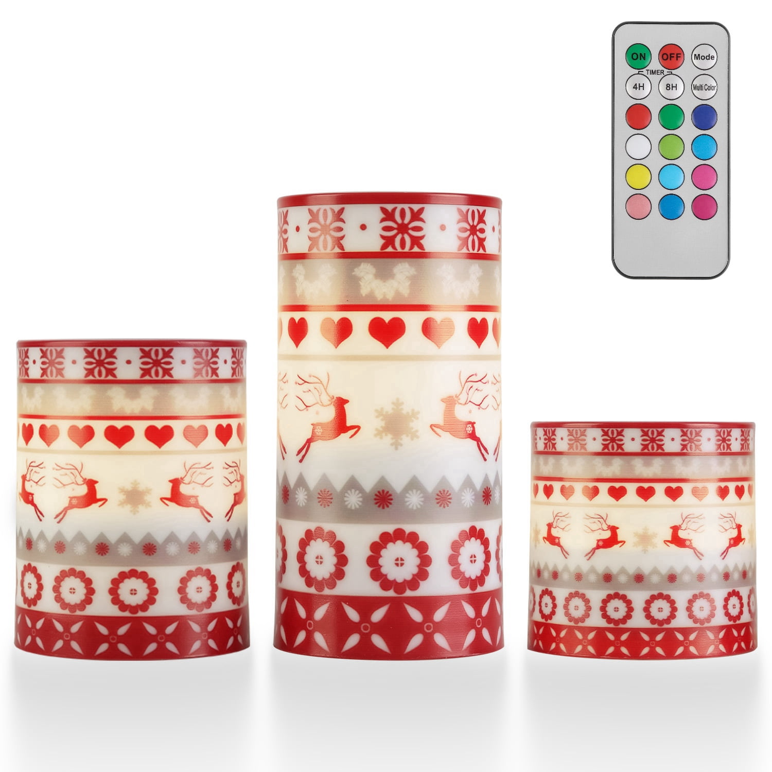 3Pcs Christmas Flameless LED Deer Candle, Flickering Candle Lights Pillar Candle w/ 3 Lighting Modes