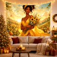 thumbnail image 3 of African American Woman in Sunflower Meadow at Sunset, Peaceful Illustration for Nature Lovers, Boho Botanical Wall Art, Birthday Gift, Tapestry Wall Hanging for Bedroom and Living Room, 3 of 7