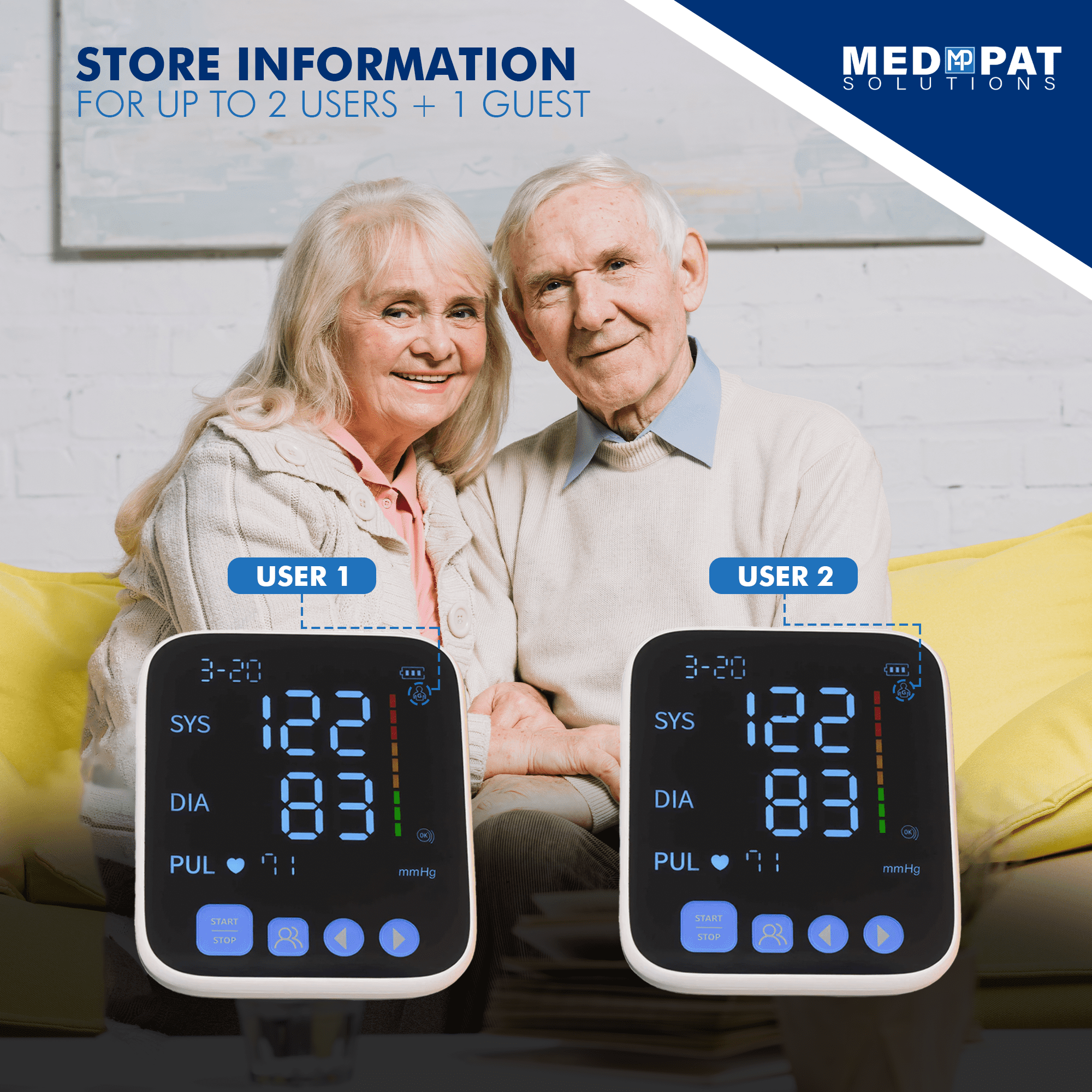 Med-Pat Digital Oscillometric Blood Pressure Monitor BP-S with Adjustable Cuff and Large LED Display, FDA Approved