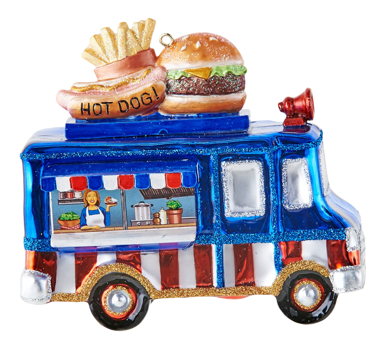 Hot Dog Food Truck Christmas Holiday Ornament Glass