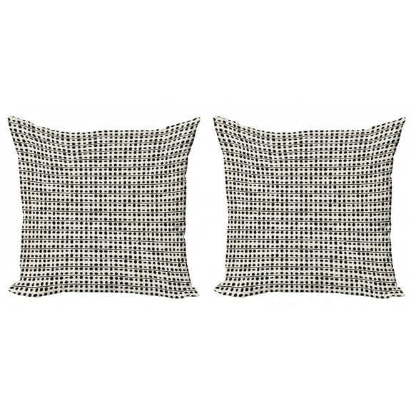 Ambesonne Abstract Throw Pillow Cover 2 Pack, Tribal Art Lines and Dots, 18", Eggshell Charcoal Grey