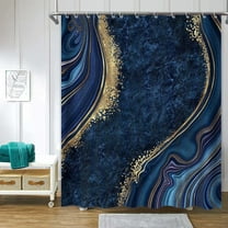 Abstract Navy Blue Marble Shower Curtain Modern Luxury Art Agate Stone Watercolor Gold Line Bathroom Curtain Waterproof Fabric Bathtub Sets Home Decor Bath Curtain 72"x72"