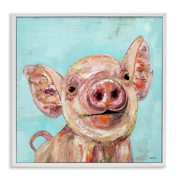 Stupell Industries Modern Smiling Pig Farm Animal White Framed Giclee Art, 17 x 17, by Jen Seeley