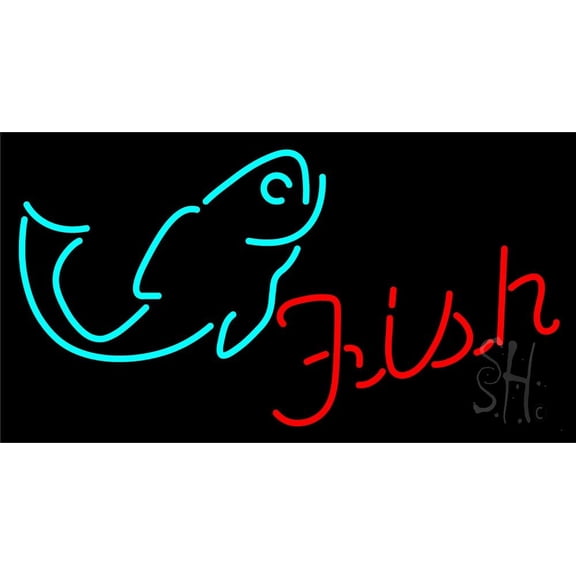 Red Fish Logo 1 LED Neon Sign 13" Tall x 24" Wide - inches Black Square Cut Acrylic Backing, with Dimmer - Premium built indoor Sign for Club, Home décor, Event, Workshop, Storefront.