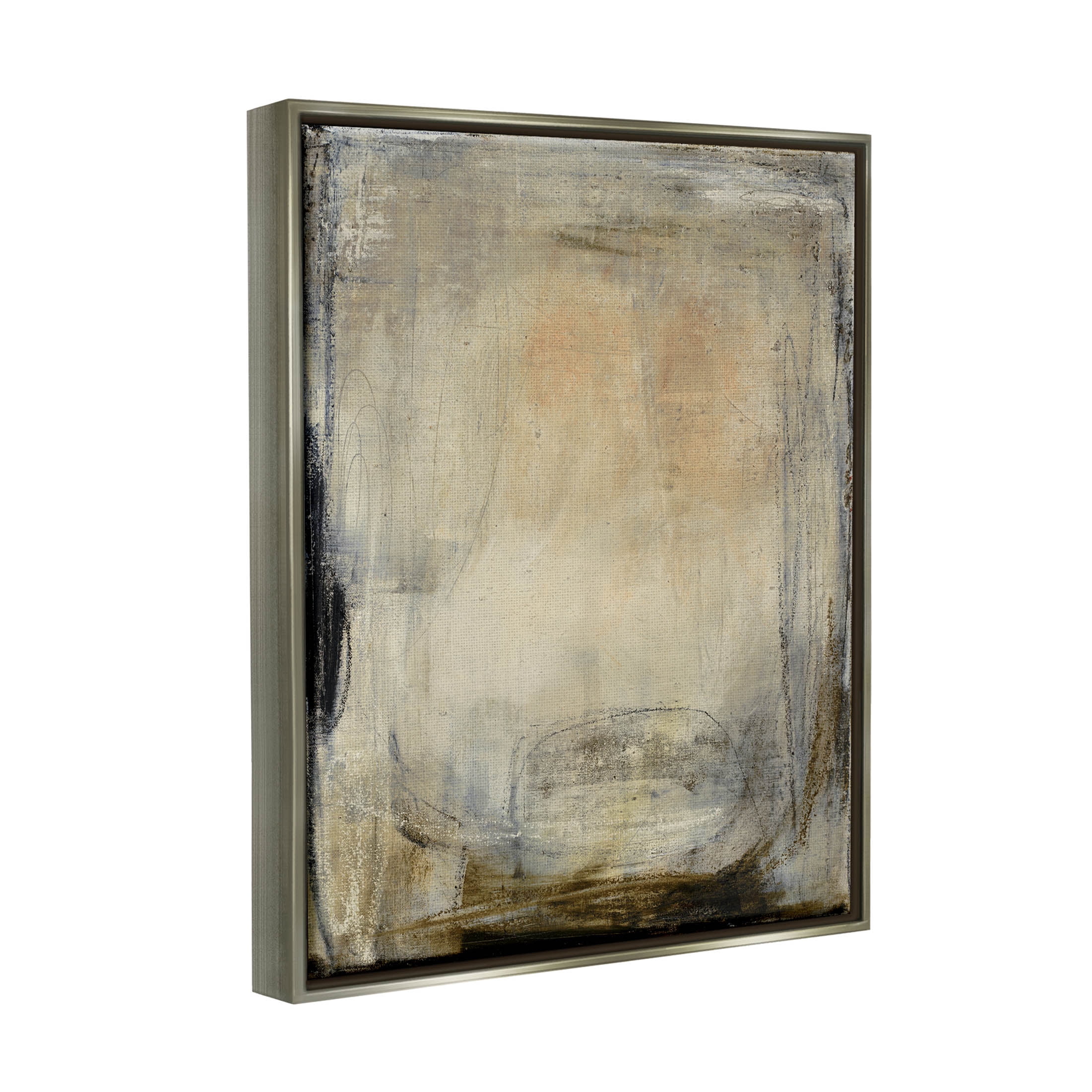 Stupell Industries Beige Abstract Scribble Composition Painting Luster Gray Floating Framed Canvas Print Wall Art, Design by Kippi Leonard