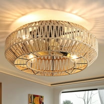 Sofucor 20-Inch Bohemian Caged Ceiling Fan with Light Recessed Enclosed Rattan Ceiling Fan with Light and Remote Control