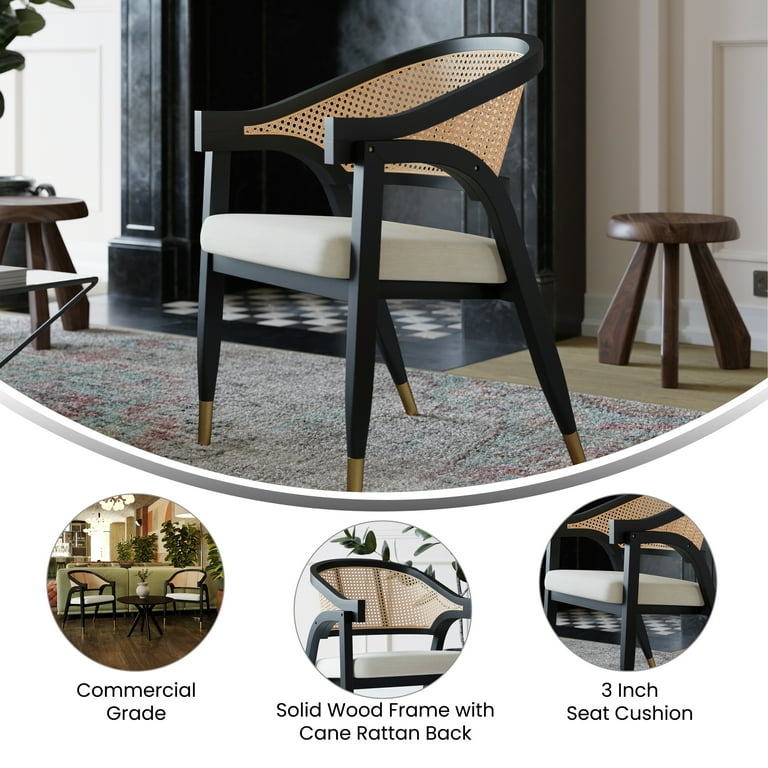 Emma + Oliver Cane Rattan Chair with Black Frame, Natural Backrest