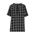 thumbnail image 4 of ZUKMRJPC Womens Summer Tops V Neck Button Down Short Sleeve Checkered Shirts Loose Fit Casual Lightweight Gingham Plaid Tunic Shirts, 4 of 6
