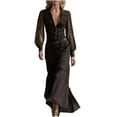 thumbnail image 2 of Mceream Womens Western Dress Long Sleeve Vintage Crew Collar Maxi Dress Button Down High Waisted Patchwork Gown A-Line Swing Dress with Pockets Black S, 2 of 7