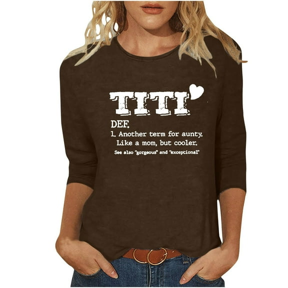Dovford Women T Shirt TITI Like A Mom But Cooler Funny Short Sleeve Crew Neck Graphic Top T-Shirt Aunt Auntie Casual Tees Blouse Gift